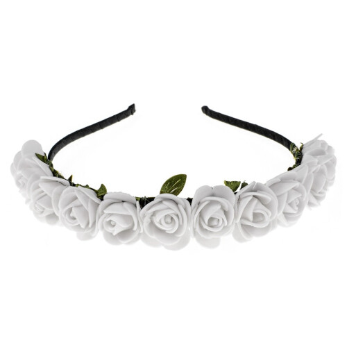 Love Sweety Corona Floreale BOHO con Rose per Capelli (Bianco)