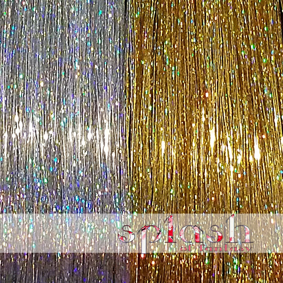 La Demoiselle Unisex Silver,Gold 40 Inch Hair Tinsel 200 Strands Two Colors : Sparkling Silver & Sparkling Gold