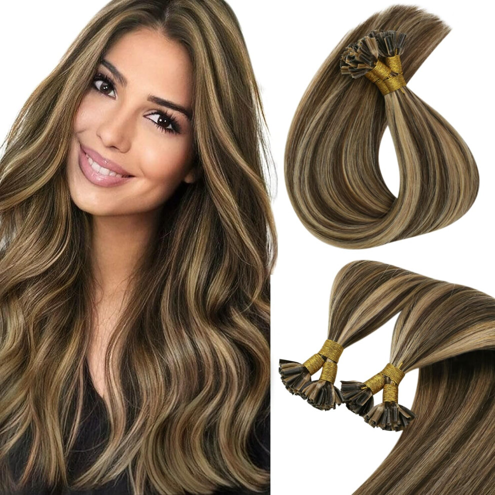 Soligt Hï¿½R Unisex Brown Sunny U Tip Hair Extensions Human Hair #4 Medium Highlights #27 Caramel Blonde Utip Hair Extensions Straight U Tips Real Hair Extensions F