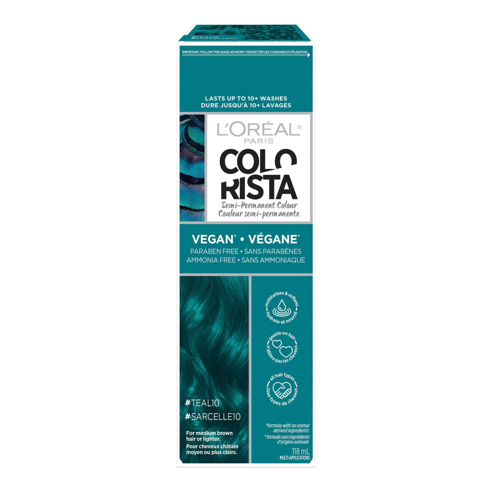 New L’oréal Paris L'oreal Paris Colorista Semi Permanent Hair Color For Brunettes Color Depositing Hair Mask Formula Teal 653306