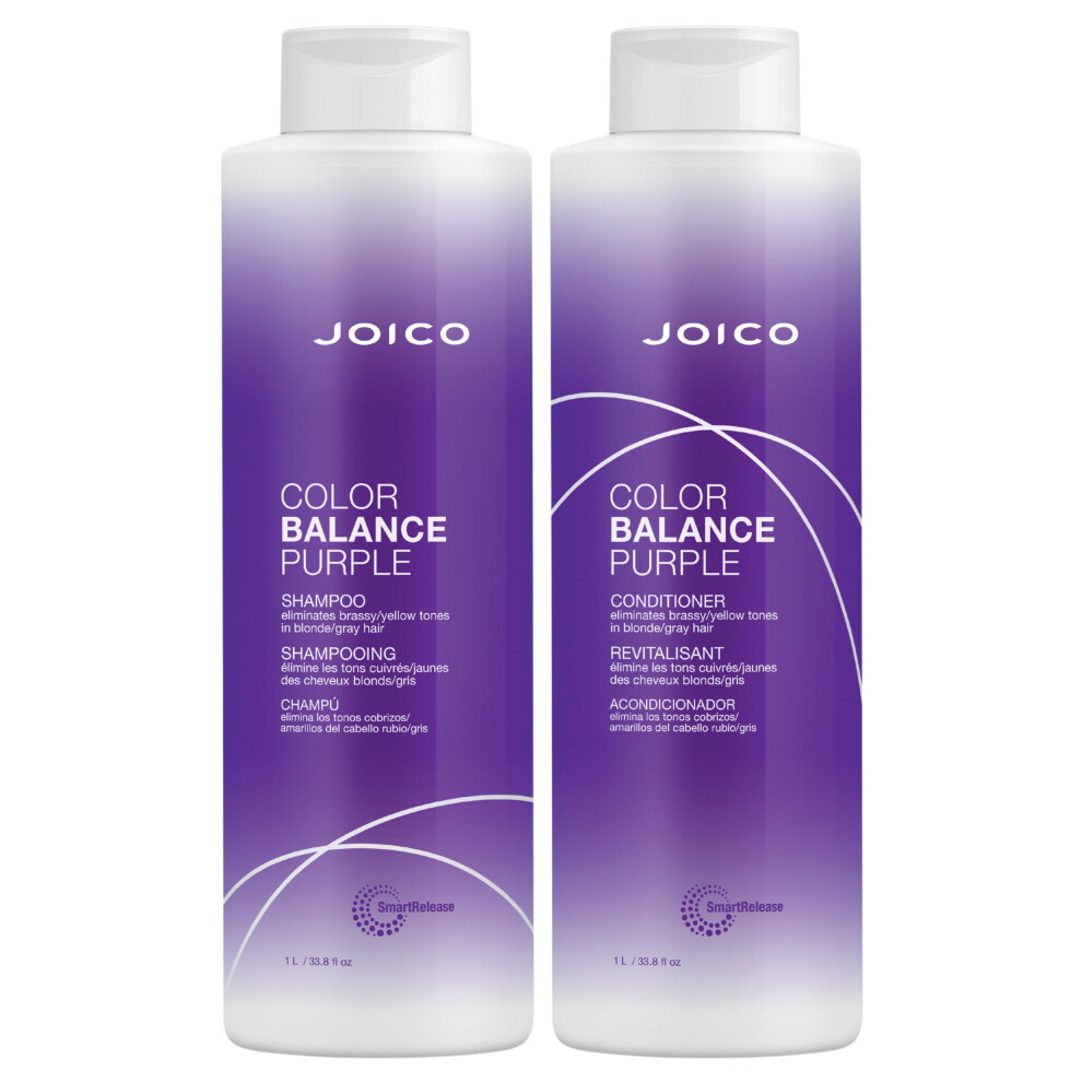 Joico Color Balance Purple Shampoo & Conditioner Set | Eliminate Brassy and Yellow tones | For Cool Blonde or Gray Hair