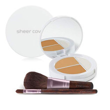Sheer Cover - Flawless Face Kit - Perfect Shade Mineral Foundation - Conceal & Brighten Highlight Trio - with FREE Foundation Brush and Concealer Brus