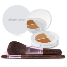 Sheer Cover - Flawless Face Kit - Perfect Shade Mineral Foundation - Conceal & Brighten Highlight Trio - met GRATIS Foundation Brush en Concealer Bru