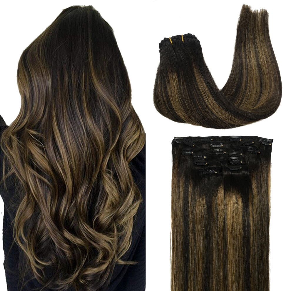 Goo Goo Unisex Black,Brown Clip In Hair Extensions Real Human Hair 20Inch 120G 7Pcs 1B/6/1B Balayage Natural Black To Chestnut Brown Remy Human Hair Extensions Clip I