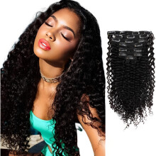 ABH AMAZINGBEAUTY EXTENSIONES DE CABELLO RIZADO Jerry Clip en 100% Cabello Humano 3B 3C 120g 7 Piezas 17 Cl