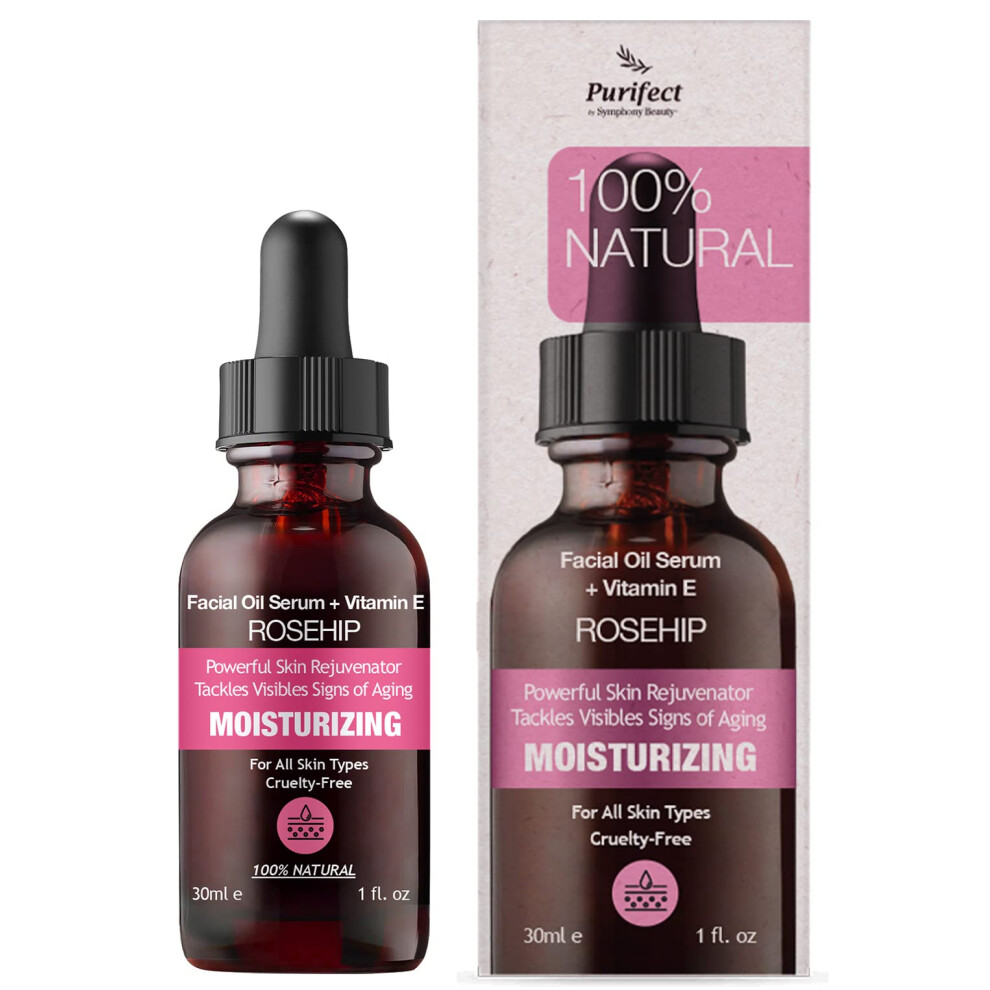 Purifect By Symphony Beauty 100% Natural Rosehip Oil Vegan Facial Serum Anti Aging Acne Scar Treatment With Vitamin E Jojoba Tea Tree 30Ml 1 Fl Oz Non-Greasy And Fast Absorbing F