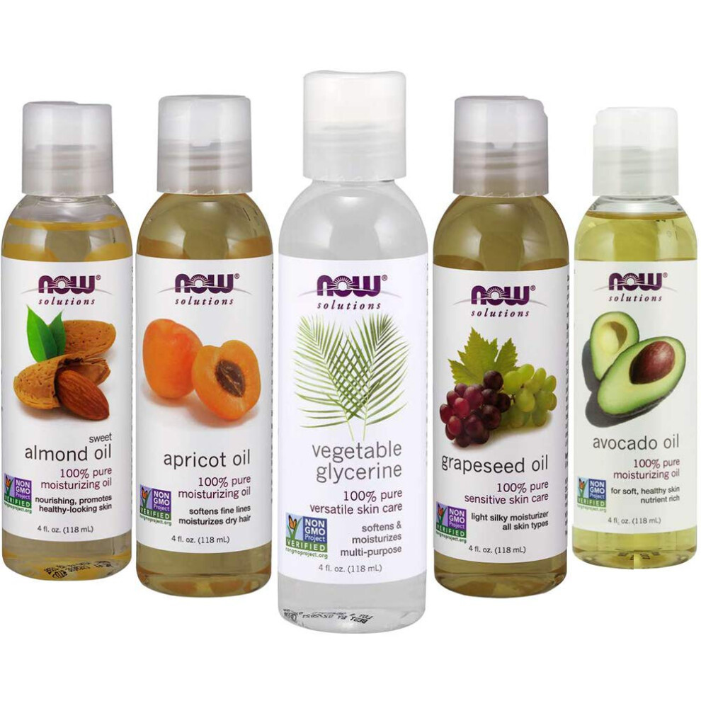 Nuovo Set Regalo Di Oli Vettore Now Foods Solutions Da 5 Pezzi: Olio Di Mandorle, Olio Di Vinaccioli, Olio Di Avocado, Olio Di Albicocca, Olio Di
