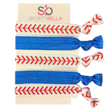 Infinity Collection Honkbalhaarelastiekjes 5 paardenstaarthouders - Geen kreuk Haarelastiekjes voor dames, tieners en meisjes Blauw met honkbalsteekp