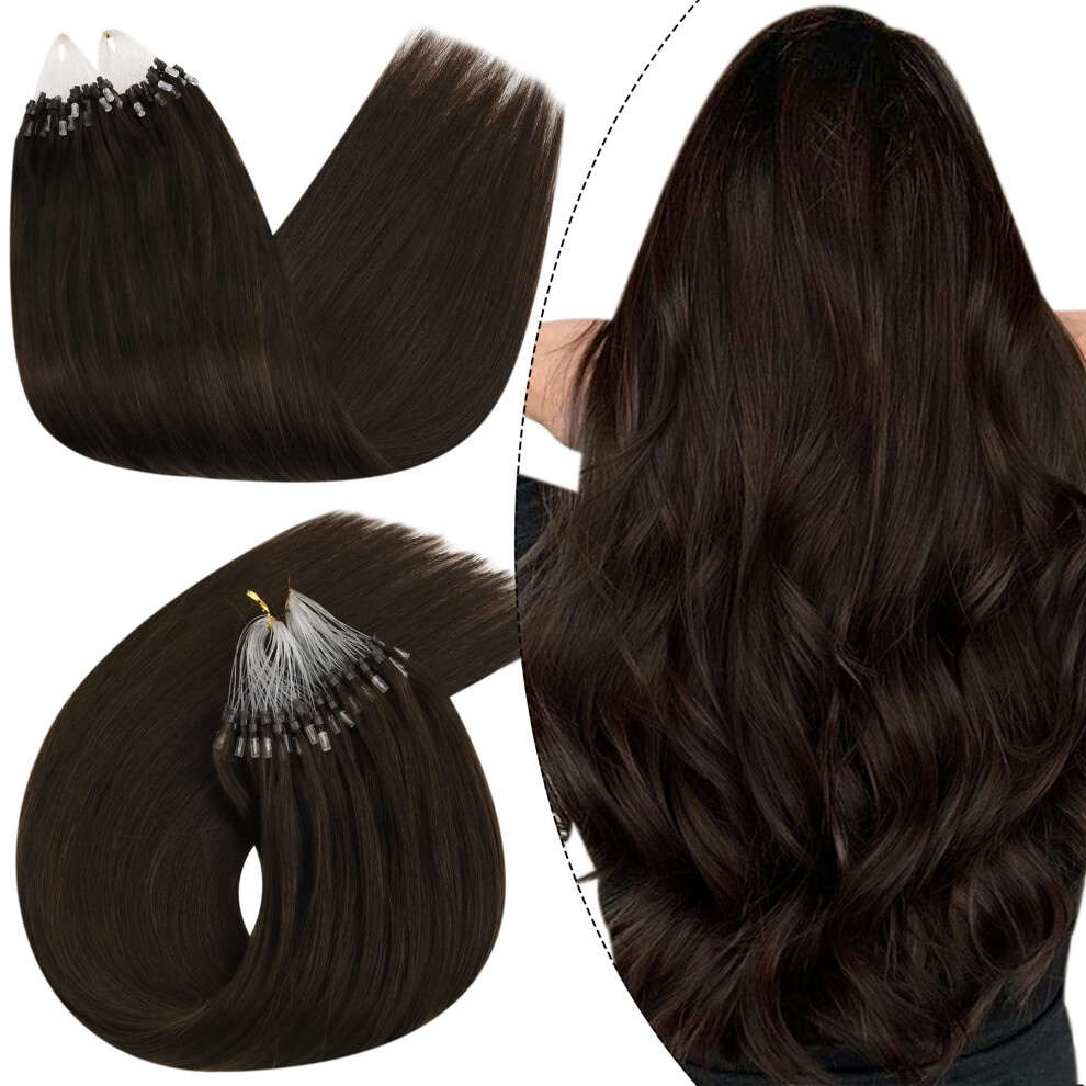 Ugeat Unisex Brown Micro Links Hair Extensions 18Inch Micro Loop Ring Human Hair Extensions 50G Micro Bead Hair Extensions #4 Dark Remy Micro Ring Hair Exten