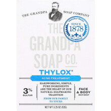 The Grandpa Soap Company Thylox Bar Soap Veganistische schone gezichts- en lichaamszeep | Acnebehandelingszeep met 3% zwavel | Parabenenvrije zeep |