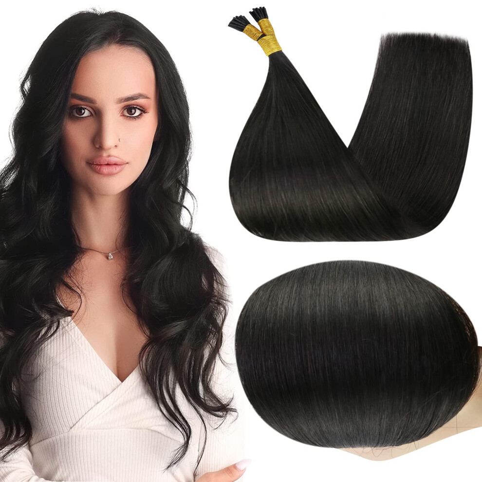 Fuld Glans Unisex Black Full Shine Itip Human Hair Extensions Natural Human Hair Hair Extension Real Hair 40G/50S Microbead Hair Extensions Human Hair 18Inch