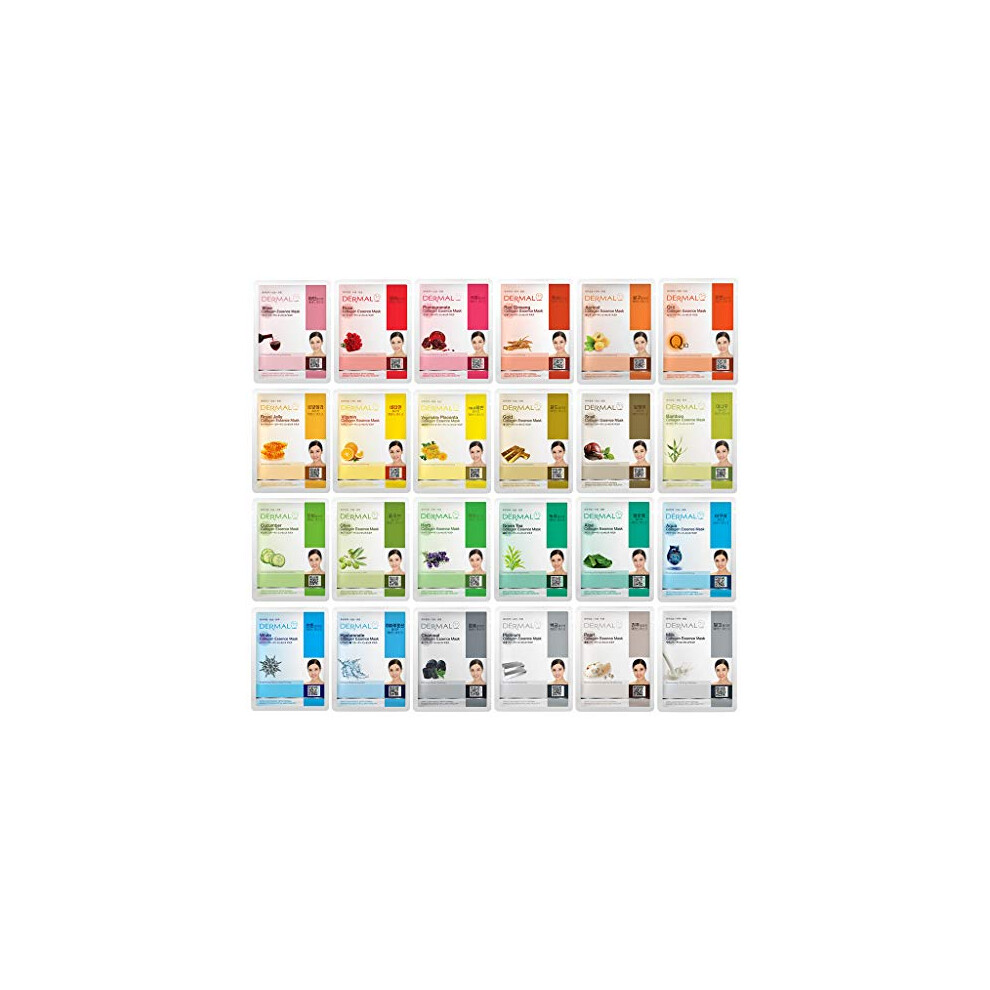 Dermal 24 Combo Pack A Collagen Essence Korean Face Mask - Hydrating & Soothing Facial Mask With Panthenol - Hypoallergenic Self Care Sheet Mask For A