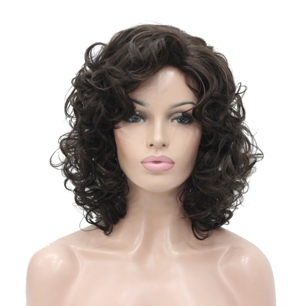 Lydell Unisex Brown Short Length Chestnut Afro Curl Full Synthetic Wig Women Wigs (Chestnut )