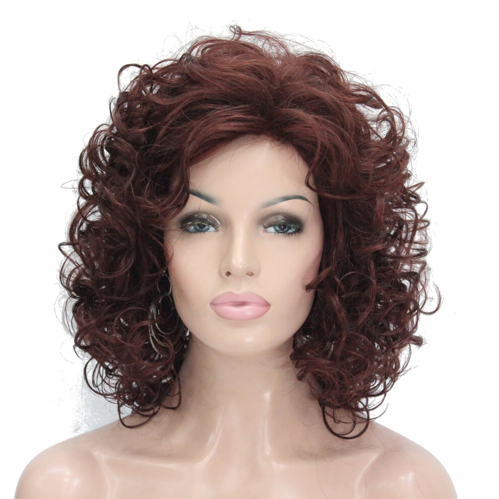 Lydell Unisex Red Short Soft Super Curly Laye Natural Movement Synthetic Wigs (33A Dark Auburn)