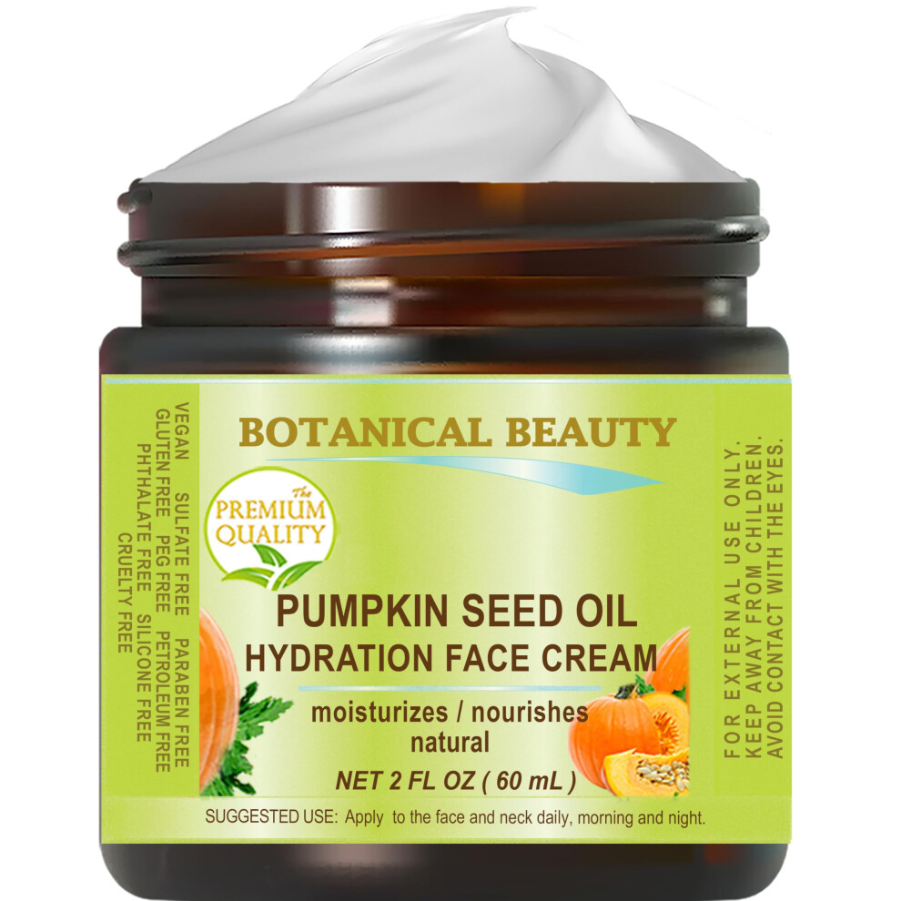 ORGANIC PUMPKIN SEED OIL HYDRATION FACE CREAM. For NORMAL - DRY - SENSITIVE SKIN. 2 Fl. oz - 60 ml. Hydrating  Moisturizing  Nourishing  Rejuvenating