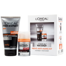 L'Oreal Paris Men Expert Charcoal ansigtsrens og anti-rynke og opstrammende ansigtsfugtighedsgaves?t (s?t med 2)
