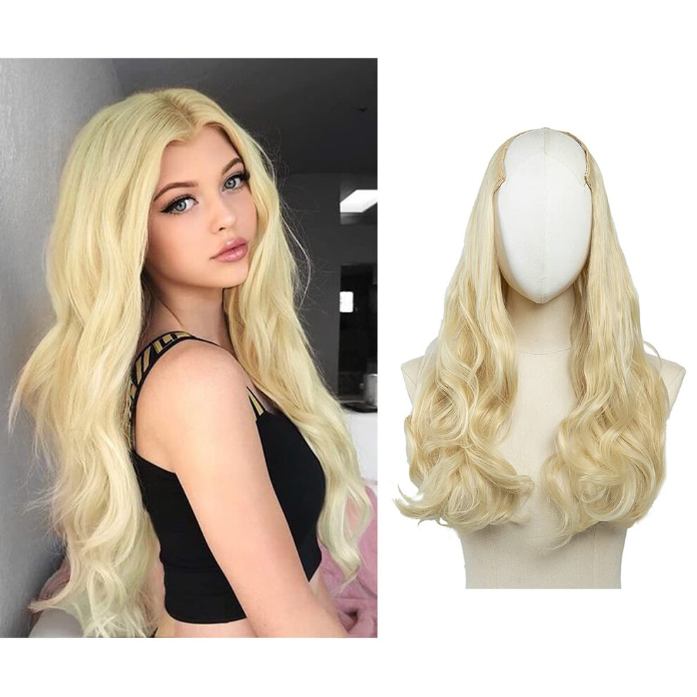 Sarla Unisex Beach Blonde U Part Hair Extensions Long Wavy Curly Full Head Clip In Synthetic Hairpiece For Women 24 Inch