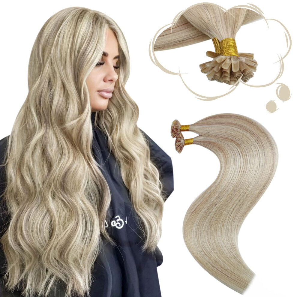 Moresoo U Tip Hair Extensions Human Hair Blonde K Tip Hair Extensions Human Hair 20 Inch Highlight Ash Blonde Mixed Bleach Blonde Utip Human Hair Exte