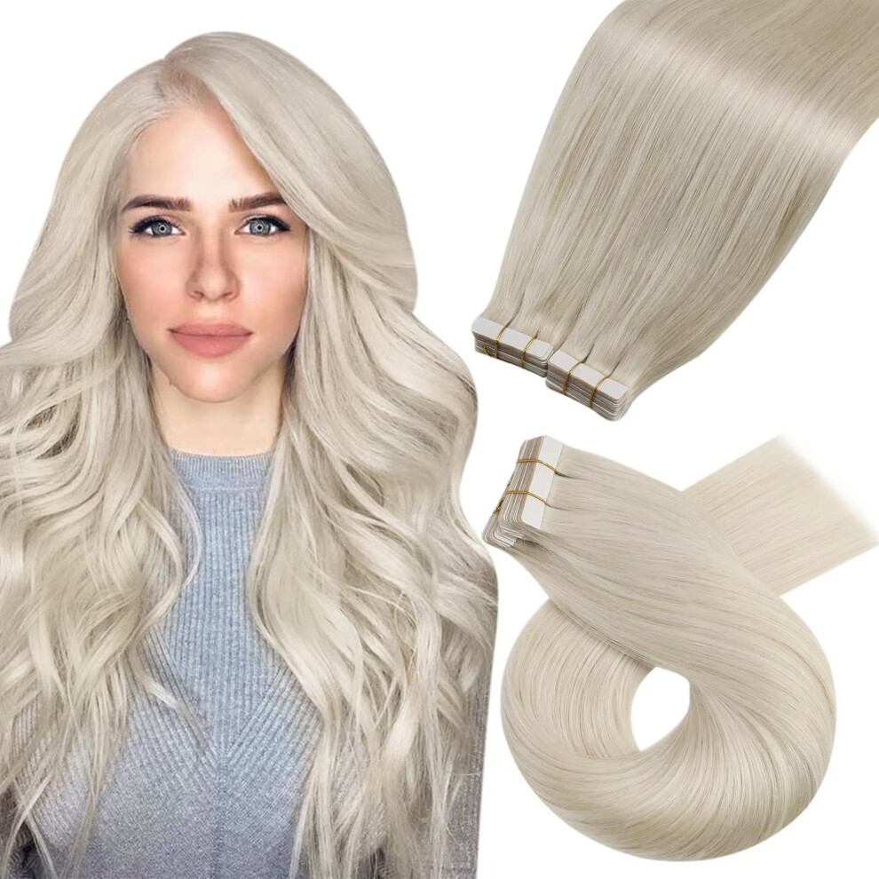 Moresoo Tape In Human Hair Extensions 18 Inch Blonde Hair Extensions Tape Ins 40Pcs Invisible Tape In Hair Extensions 60 Platinum Blonde Extensions Ta