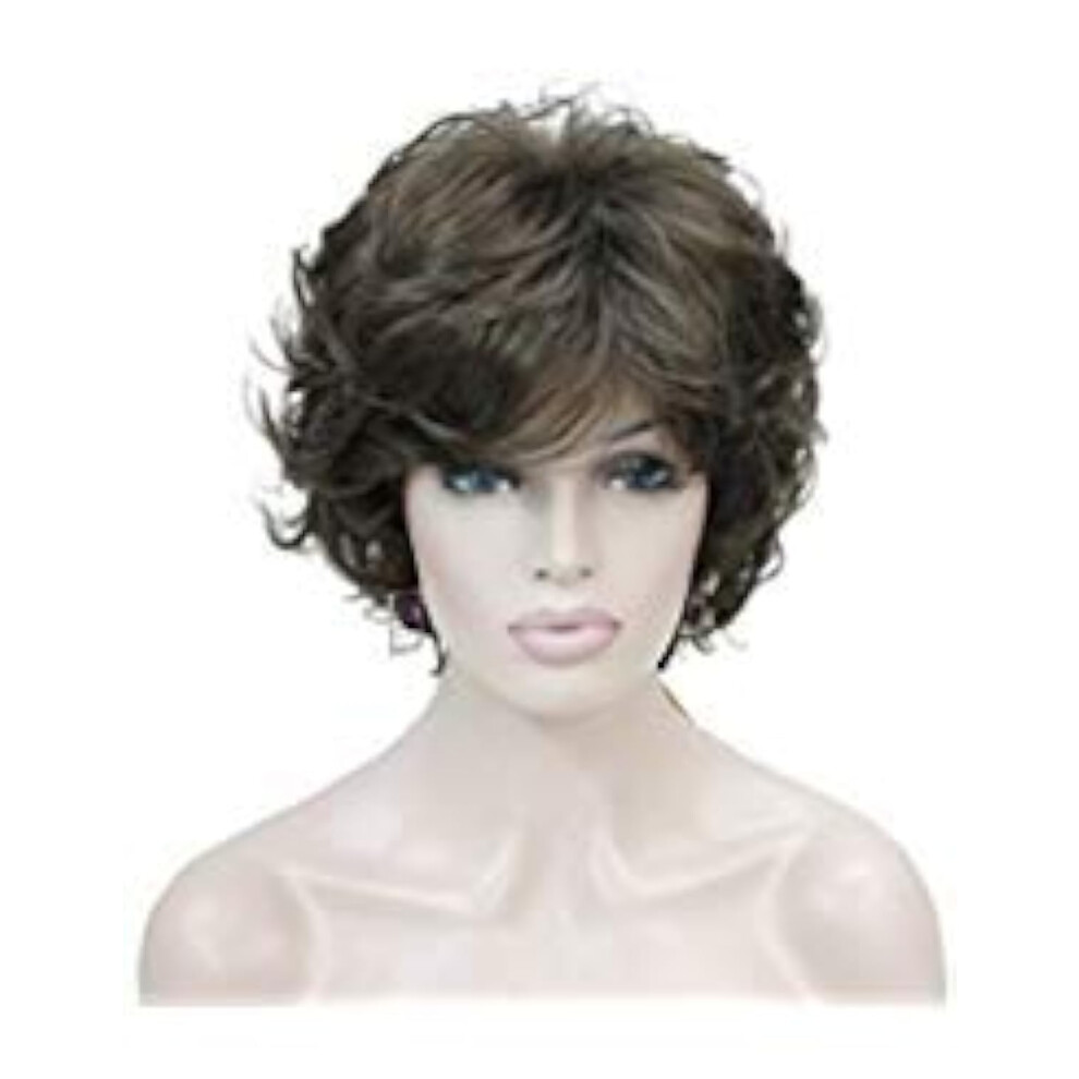 Lydell Unisex Brown Women's Short Wavy Curly Wig Synthetic Hair Full Wig 6 Inches (Medium Golden )
