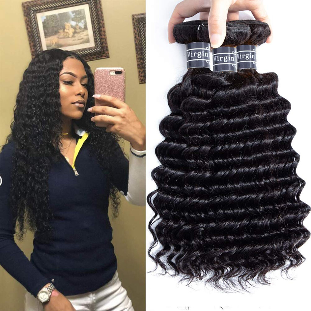 Amella Unisex Not,Specified Hair 8A Brazilian Deep Wave 3 Bundles 100% Unprocessed Virgin Human Hair Natural Color (10'' 10 '' 10'')