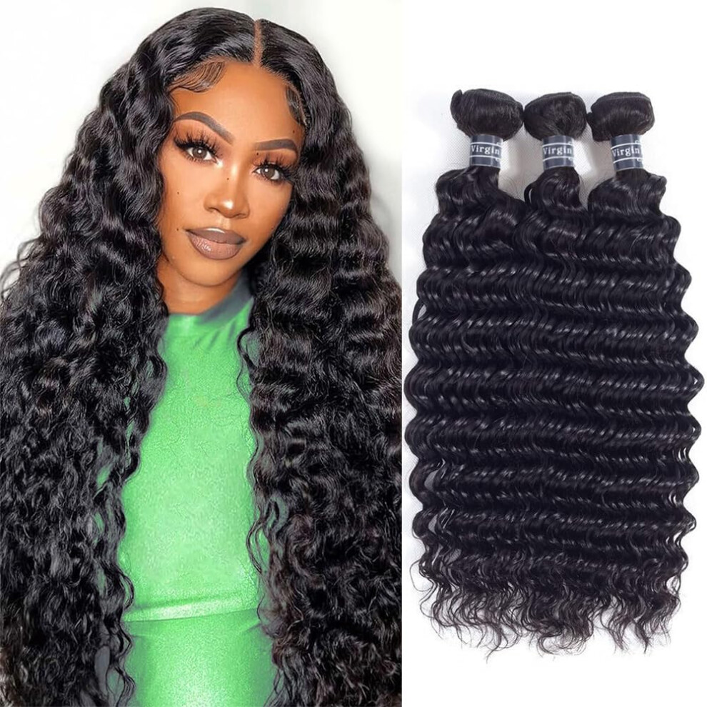 Amella Unisex Not,Specified Hair 8A Brazilian Virgin Hair Weave Deep Wave Bundles Humman Hair Deep Wave Human Hair Bundles 100% Unprocessed Natural Color (20'' 22'' 24'')