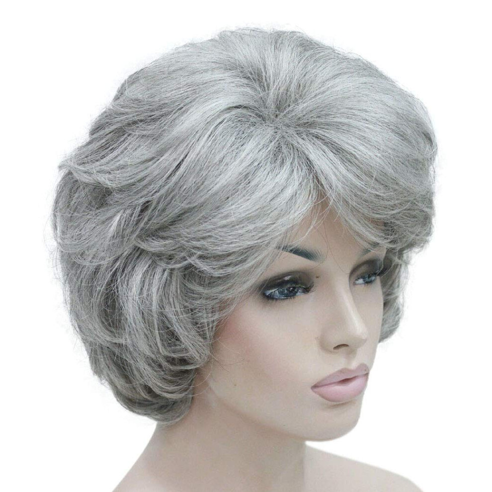 Lydell Unisex Silver,Grey Women's Short Curly Wavy Wig Synthetic Hair Full Wig 6 Inches (51 Silver Grey)