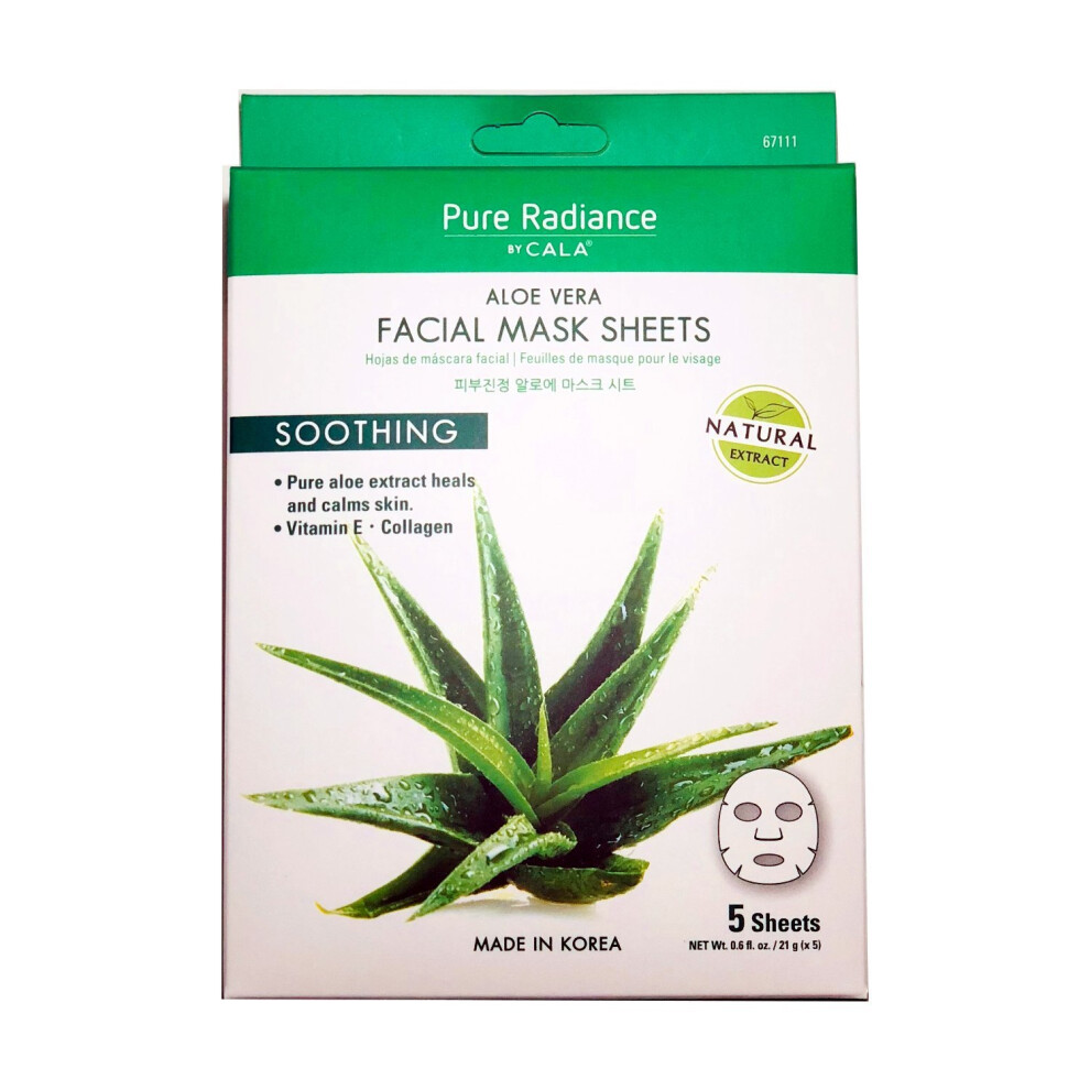 Cala Korea Aloe Vera Collagen And Vitamin E Essence Full Face Facial Mask Sheet 5 Pack