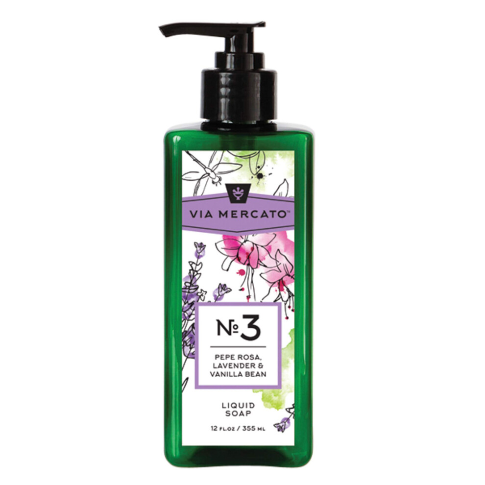 Via Mercato Liquid Soap, Shea Butter Enriched (12 Oz), No. 3 - Pepe Rose, Lavender & Vanilla Bean