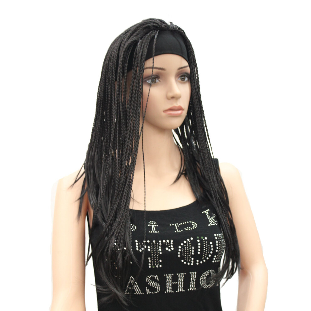 Lydell Unisex Black Braided Wig Afro Long Synthetic Fully Hand Tied Twist Braided Wigs (Natural )