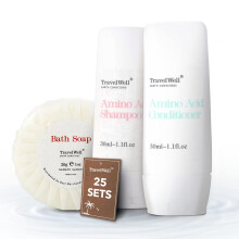 TRAVELWELL Hotelvoorzieningen 30 ml shampoo (25 flessen) + conditioner (25 flessen) + minizeeprepen (25 repen 28 g) | Toilettasset in reisformaat