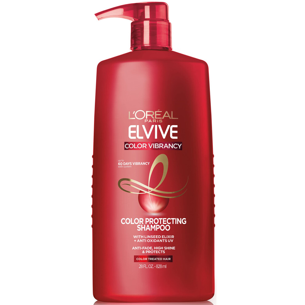 Photos - Hair Product LOreal L'Oreal Paris Elvive Color Vibrancy Protecting Shampoo for Color Treated Hair Shampoo with Linseed Elixir and Anti-Oxidants 