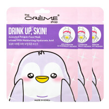 The Crme Shop Korean Skincare Beauty Full Facial Advanced Sheet Daily Natural Essence easy-to-use Soothing - Drink Up Skin! Penguin Face Mask 3 Piec