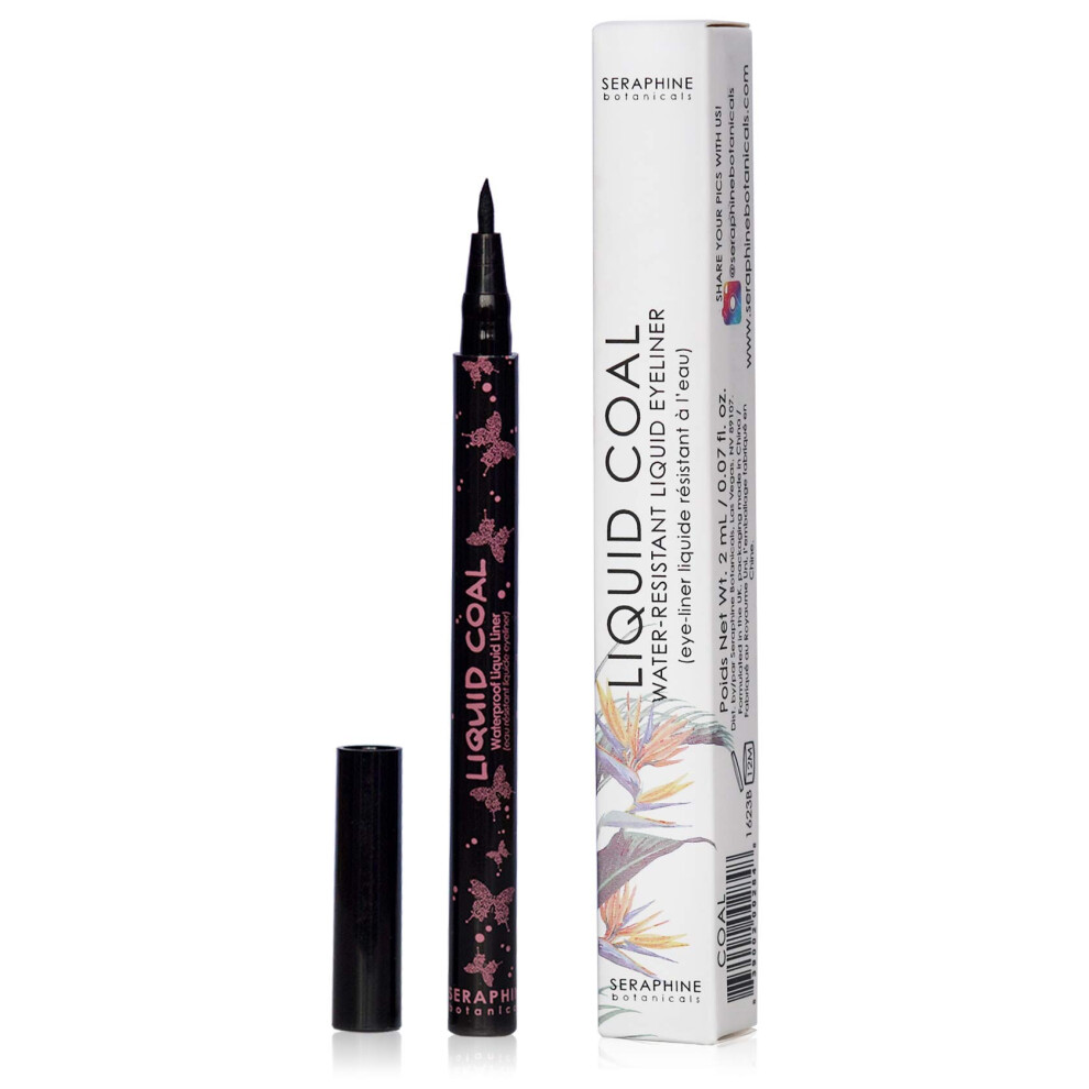 Seraphine Botanicals Eyeliner liquide waterproof - Pinceau eyeliner longue tenue, pointe ultra fine, gel pour les yeux, maquillage pigment   , noir
