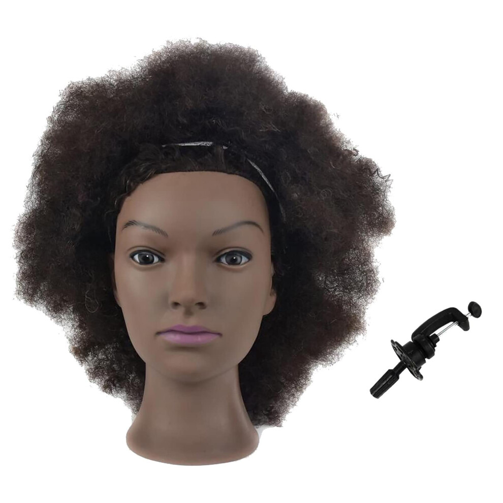 Miaomanzi Unisex Mannequin Head African With 100% Human Hair Cosmetology Afro Hair Manikin Head For Practice Styling Braiding With Free Clamp