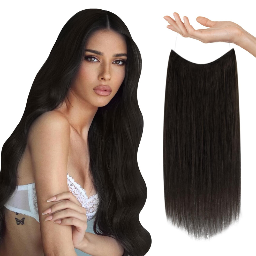 Soligt Hï¿½R Unisex Brown Sunny Wire Hair Extensions Real Human Hair Dark Invisible Wire Hair Extensions With Adjustable Wire Clip In Human Hair Extensions Natural