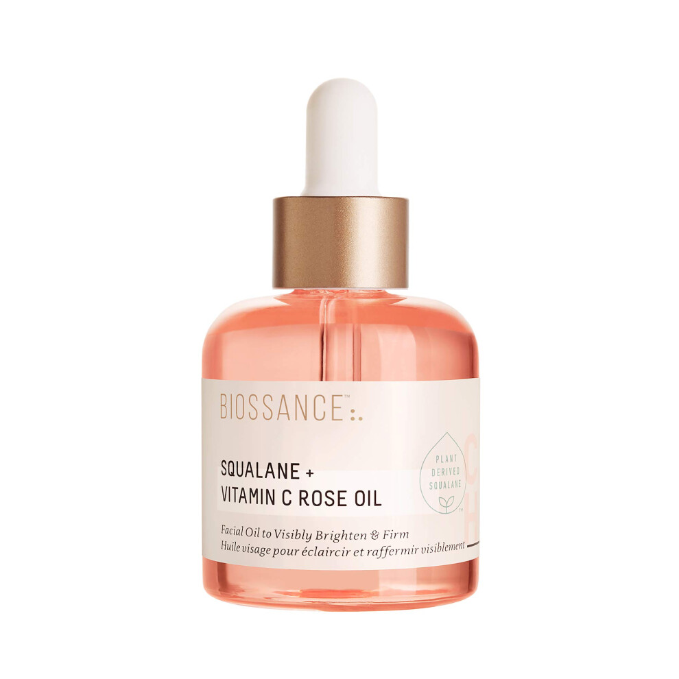 BIOSSANCE Squalane and Vitamin C Rose Oil. Facial Oil to Visibly Brighten  Hydrate  Firm and Reveal Radiant Skin 1.0 ounces