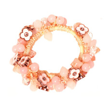 Mia paardenstaart met kralen 2 in 1 haaraccessoire paardenstaartwikkel + armband mooie roze kristallen met ros?oud mooie witte bloemen elastische rub