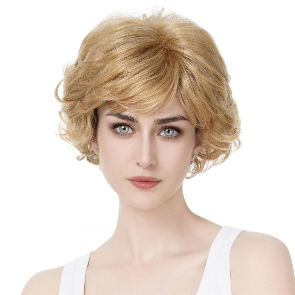 Aimole Unisex Light Short Curly Synthetic Wigs Full Capless Hair Women's Thick Wig For Everyday(24B Butterscotch)