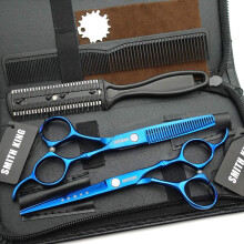 6.0 Inches Hair Cutting Scissors Set with Combs Lether Scissors Case Hair cutting shears Hair Thinning shears For Personal and Professional (Blue)