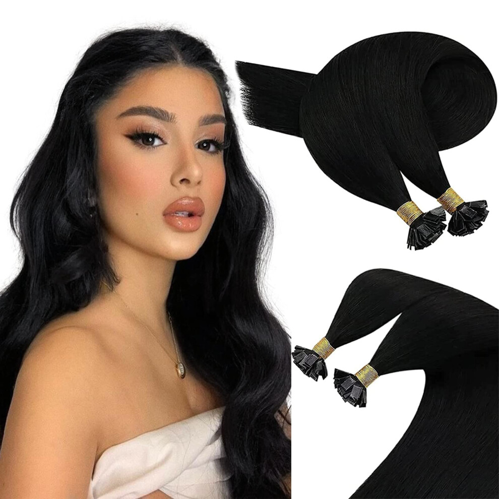 Sunny Hair Sunny Black Flat Tips Human Hair Extensions Pre Bonded Flat Tip Natural Human Hair Extensions #1 Jet Black Hot Fusion Flat Tip Remy Hair Extensions Ke