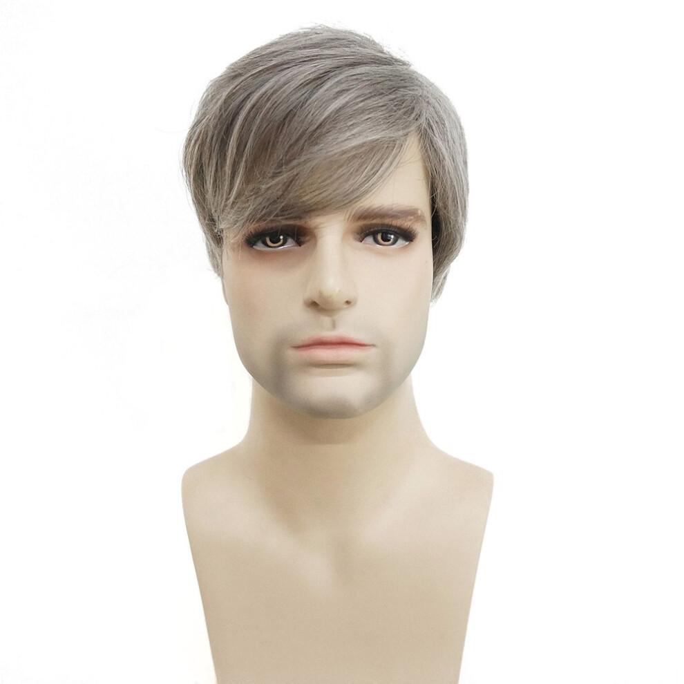 Men Short Straight Wig Grey Synthetic Natural Wigs For Men Fashion Wiginway-image