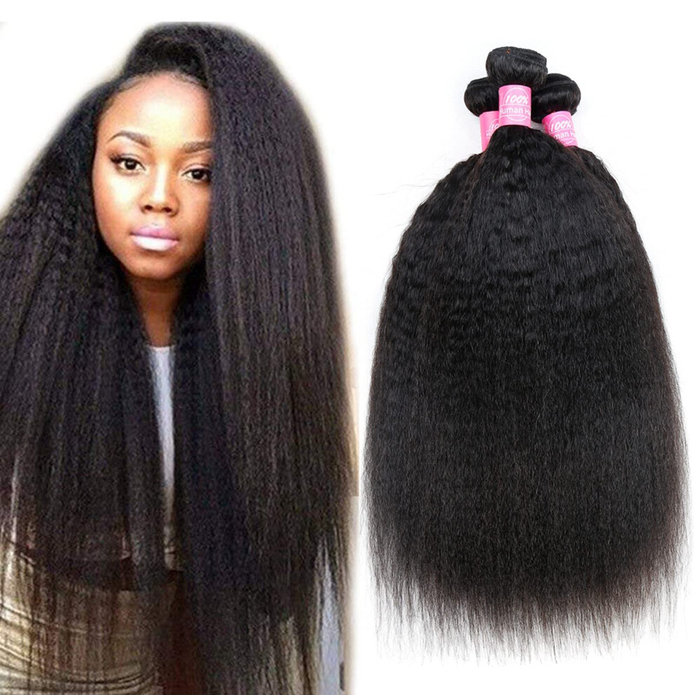 Odir Unisex Kinky Straight Bundles 12 14 16 Inch Human Hair Unprocessed 9A Brazilian Yaki Straight Virgin Hair 3 Bundles Kinky Straight Remy Hair Extensions
