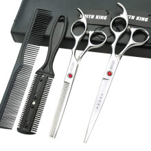 7.0 Inches Hair Cutting Scissors Set with Combs Lether Scissors Case Hair cutting shears Hair Thinning shears For Personal and Professional (Silver)