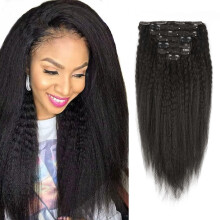 Sassina Virgin Brazilian Human Hair Afro Curly Clip In Extensions Real Thick Ombre Color Natural Black Fading to Ginger 120 Grams 7 Pieces Per Bundle