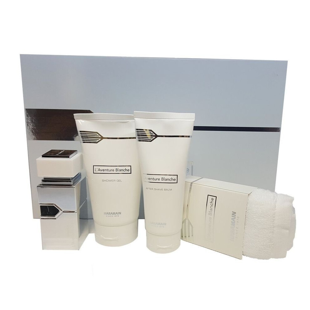 Al Haramain L'aventure Blanche For Men 3-Piece Box Set (1.0 Oz Eau De Parfum Spray / 3.4 Oz After Shave Balm / 5.0 Oz Shower Gel)