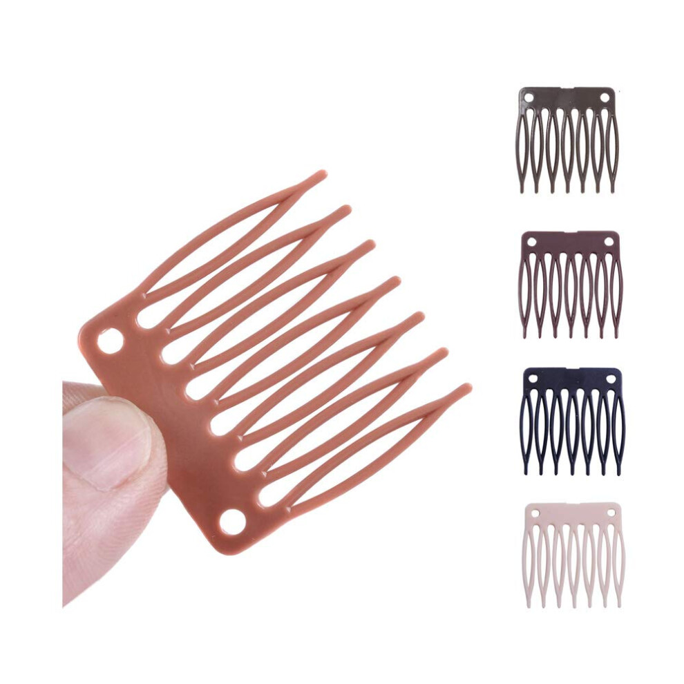 Yantaisiyu Unisex Brown Hair Comb And 7-Teeth Clips For Wig Cap 50Pcs/Lot Wig Combs For Making Wigs Light 3.2Cmx3.6cm Plastic