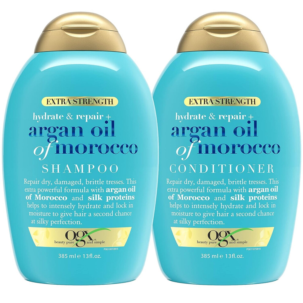 OGX Extra Strength Hydrate & Repair + Argan Oil of Morocco Shampoo & Conditioner Set  13 Fl Oz (Pack of 2)