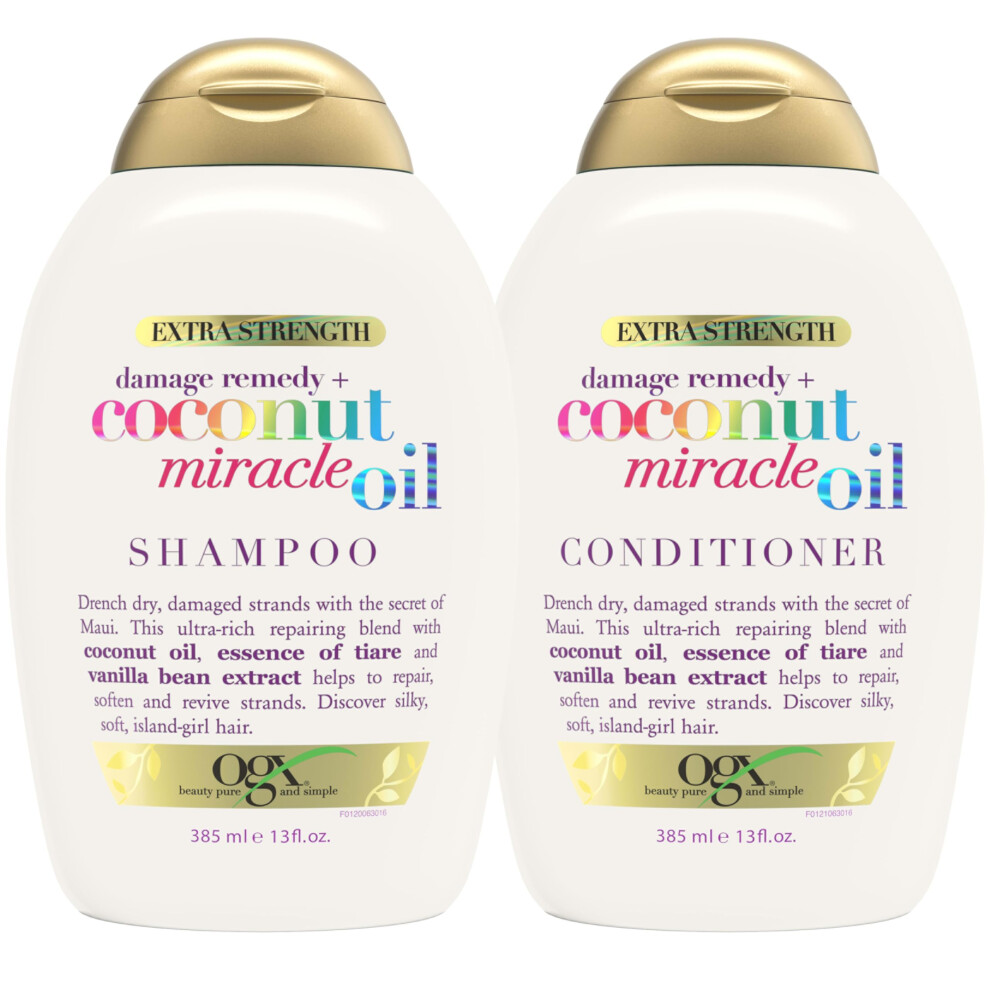 OGX Extra Strength Damage Remedy + Coconut Miracle Oil Shampoo & Conditioner Set  13 Fl. Oz. (Pack of 2)