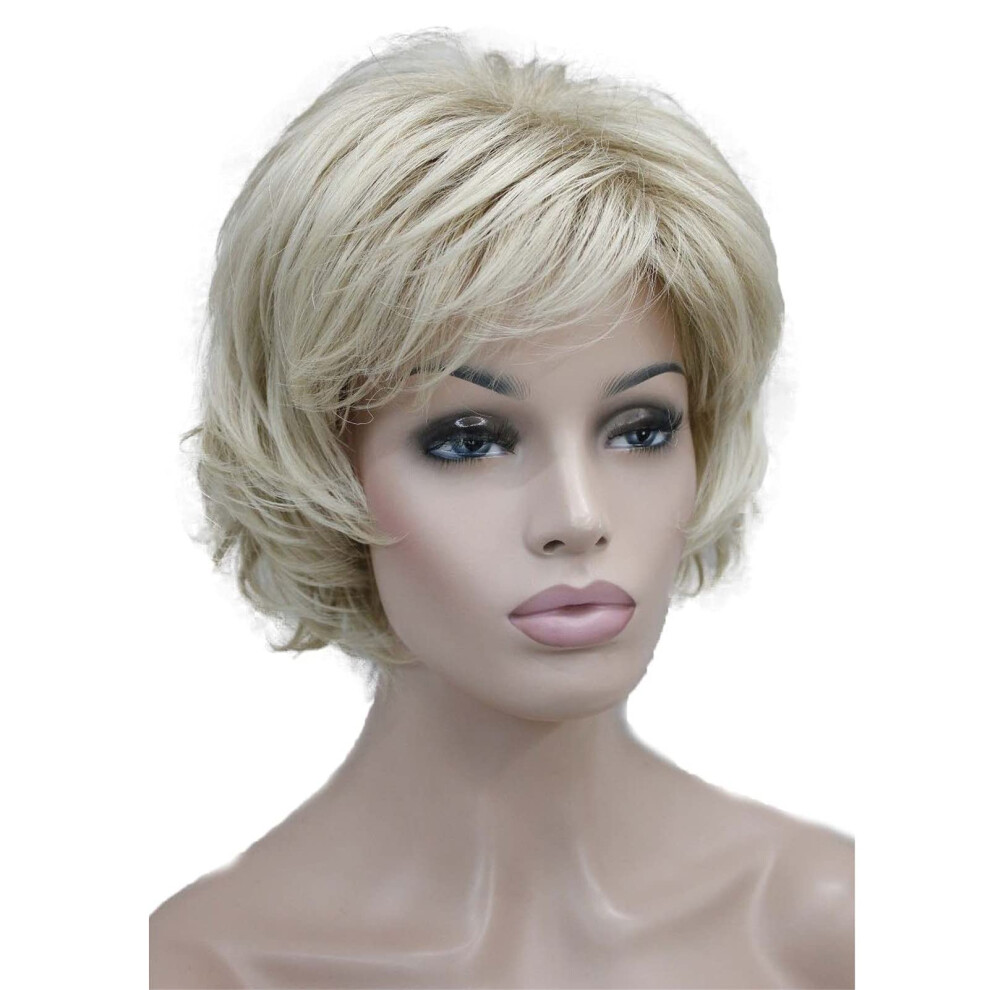Wiginway Parrucca Corta Bionda Da Donna A Strati Shaggy Taglio Di Capelli Pieno Sintetico Parrucca Moda Uso Quotidiano Formale Festa Parrucca 15,2 Cm-image